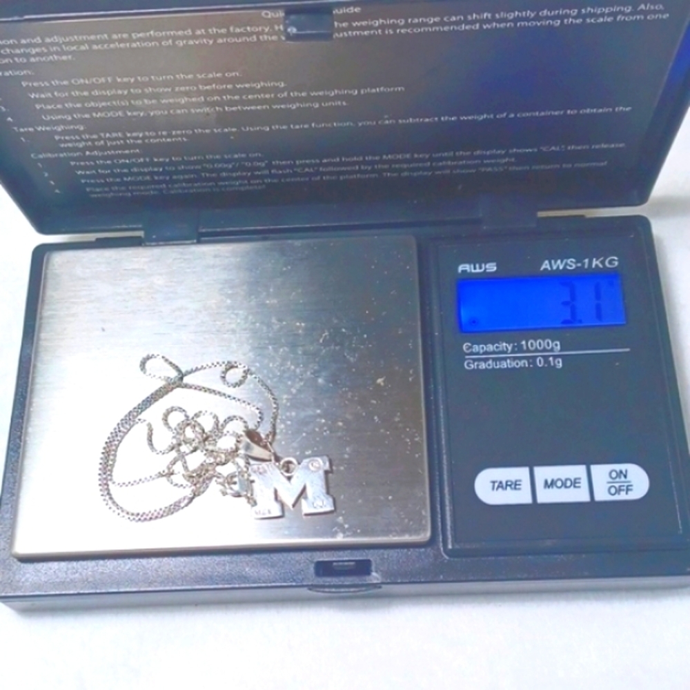 Sterling Silver 925 Sepertine  Box ChainW/  M / Charm Necklace 19 Long 3.1Grams - Picture 8 of 10